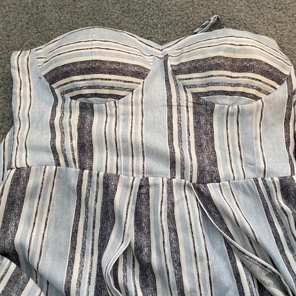 Blue and Gray Striped Jumpsuit